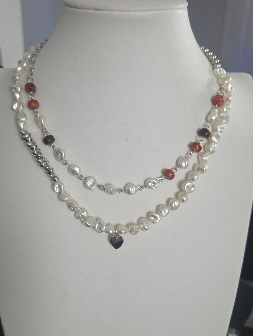 Paparazzi Layered Pearl Bead Heart Brown Necklace NWT